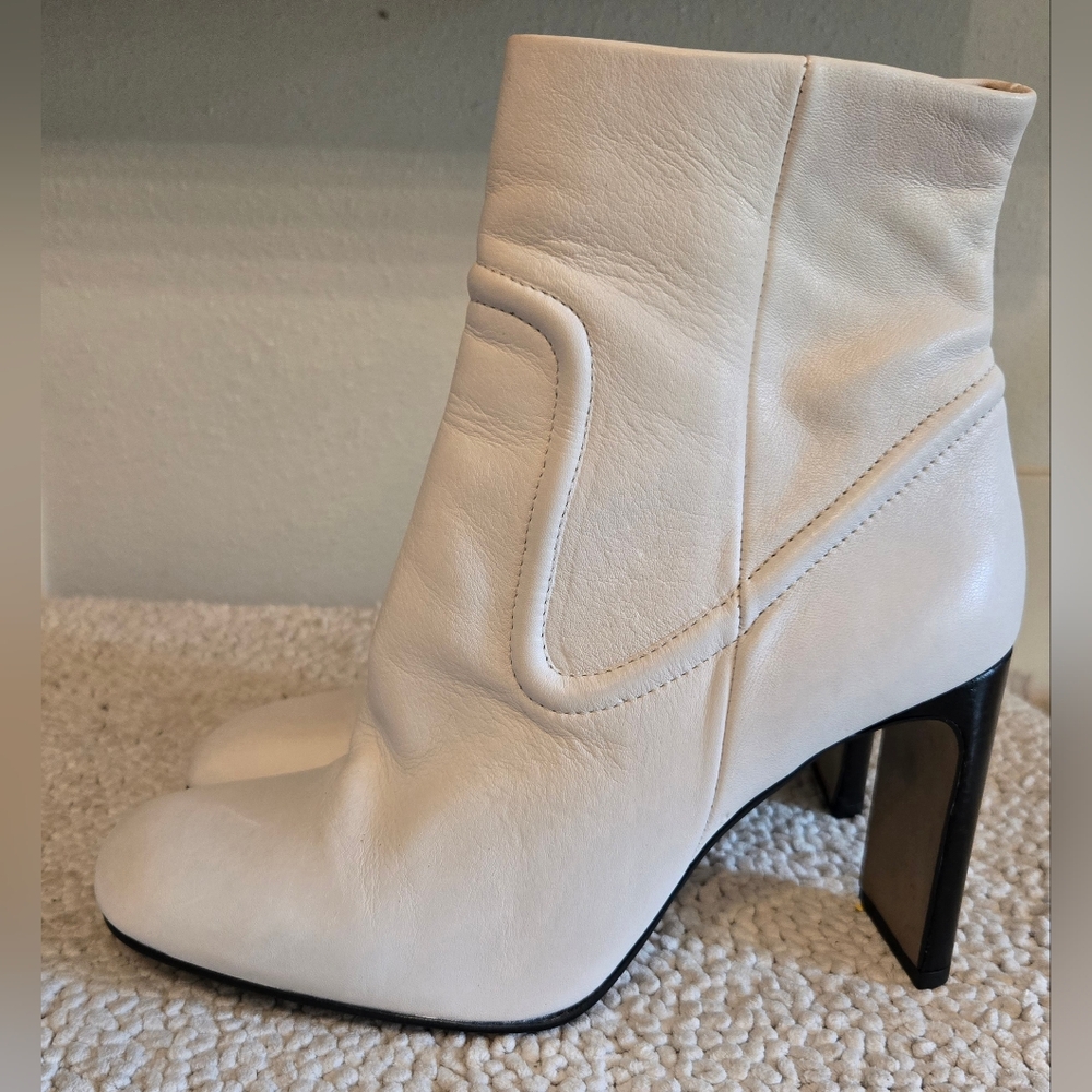 Topshop Womens White Leather Ankle Boots High Heels Sz 40 Retro 60s Go-go